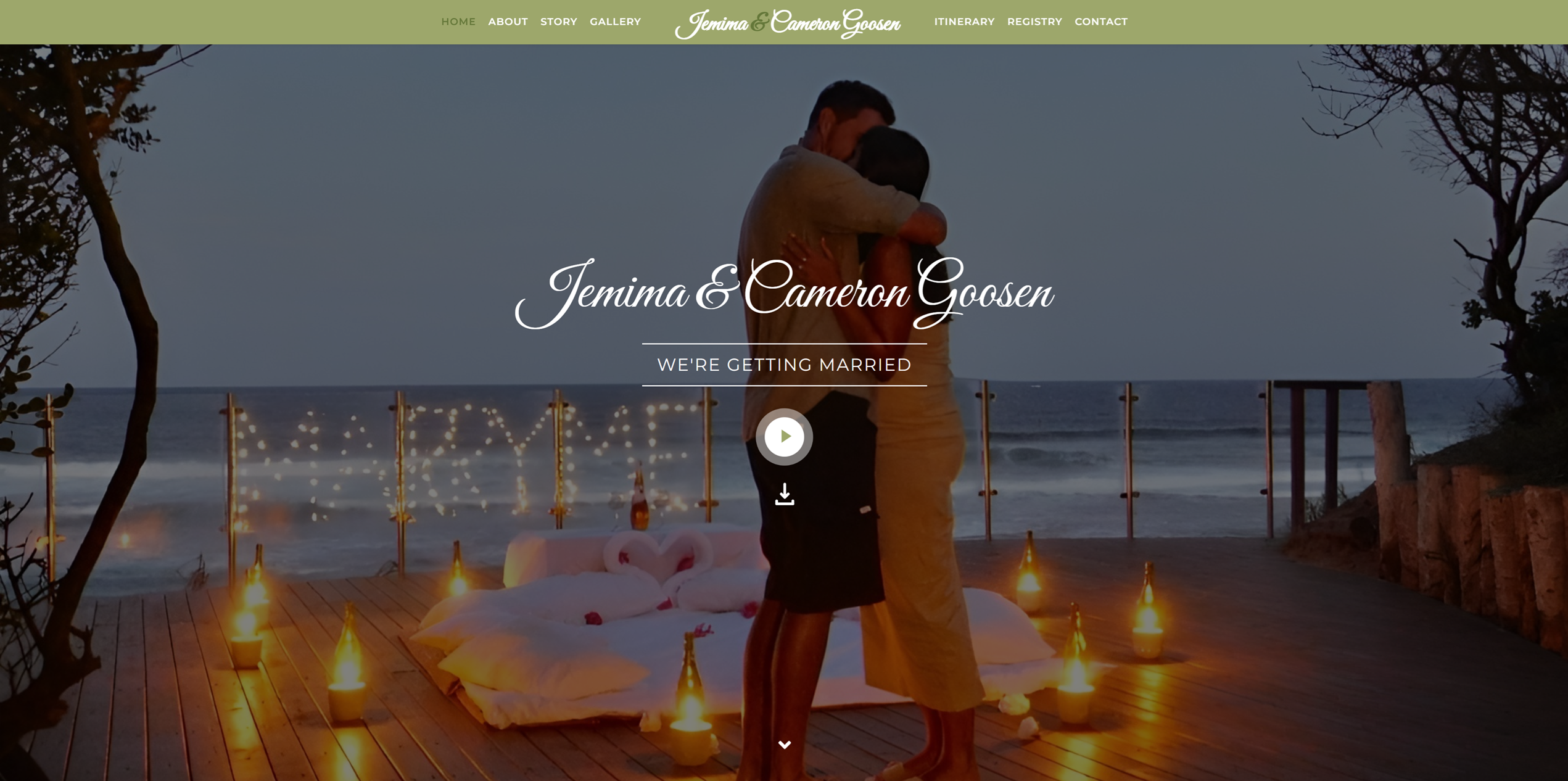 Desktop screenshot of the 2gether4ever wedding landing page — responsive layout with hero imagery and guest-focused navigation